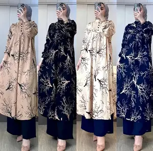 ZB - ONE Set Setelan Tunik Celana Setelan Wanitam Motif Akar Baju Wanita Atas bawah Terbaru Setelan Wanita Kekenian