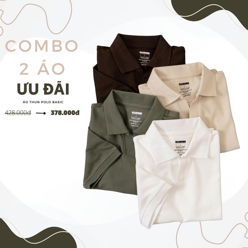 MANDINNI Combo 2 Áo thun polo nam REBO RB20241516 cổ chữ V chất vải cotton dệt họa tiết xương cá cao cấp chuẩn form năng động có cổ