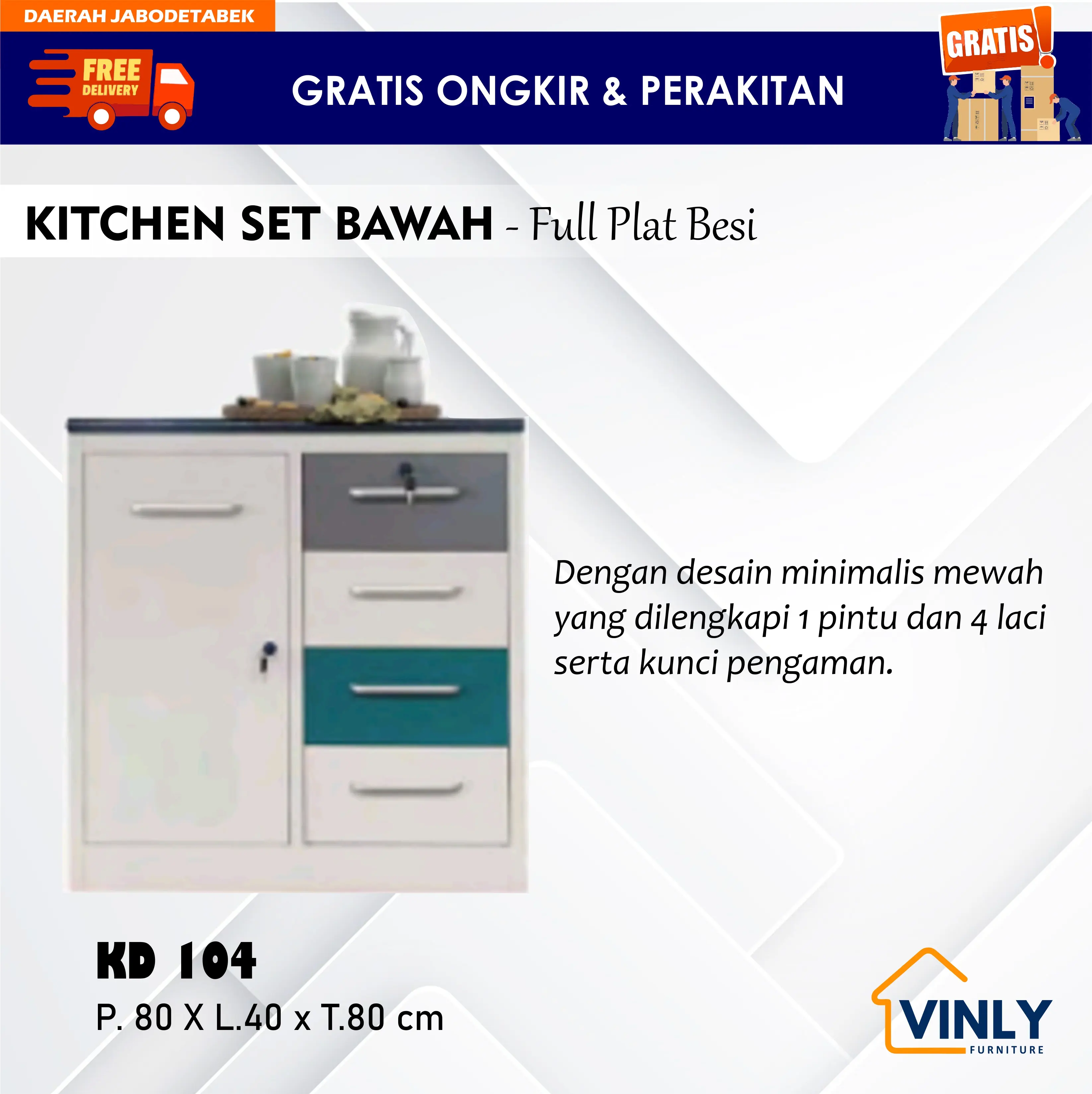 KSB LILY 2P - Kitchen Set Bawah Besi Minimalis 2 Pintu