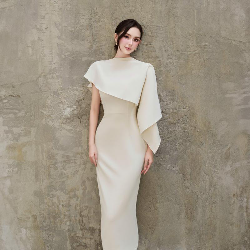 Rachel Dress | Váy nữ thiết kế 2 mảnh text vân kem H.I.U Fashion đầm kiểu thanh lịch sang trọng cao cấp HIU design