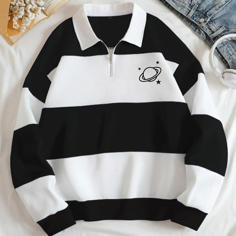 Luriancloth Sweater Wanita Salur Dewasa Remaja - Unisex Flecee Lengan Panjang Rugby Planet 0