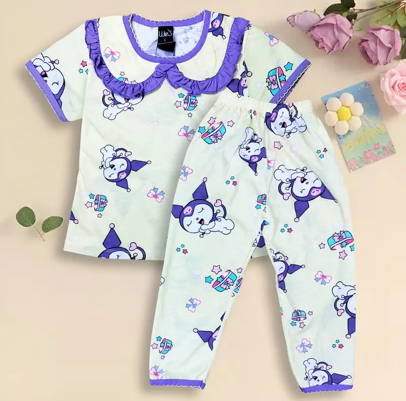 W3 Setelan Baju Tidur Harian Kaos Anak Perempuan Usia 1-10 Tahun 2