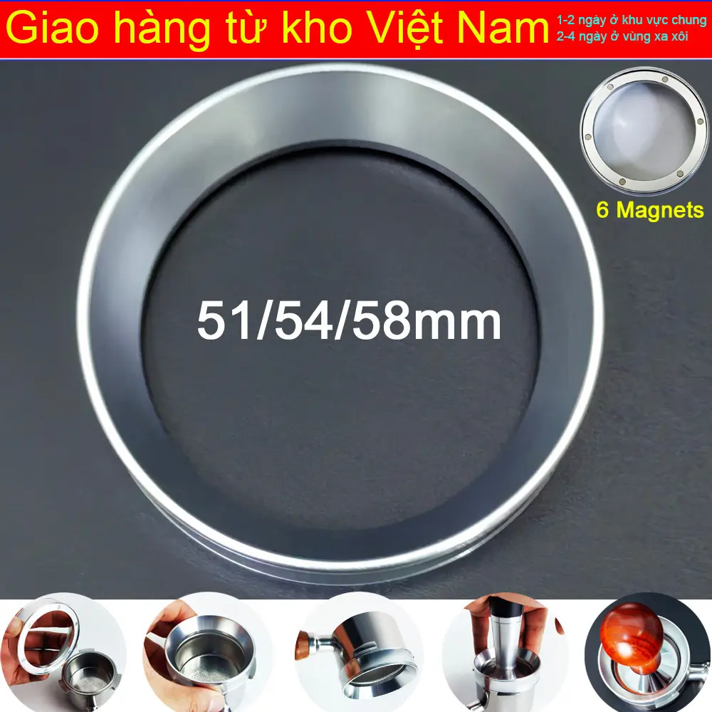【Giao hàng trong nước】Vòng định lượng cà phê Espresso, 51 / 54 / 58mm, Phễu định lượng nhôm, với 6 nam châm, Phù hợp với bộ lọc 58mm, Lý Tưởng để pha 51 / 54 / 58