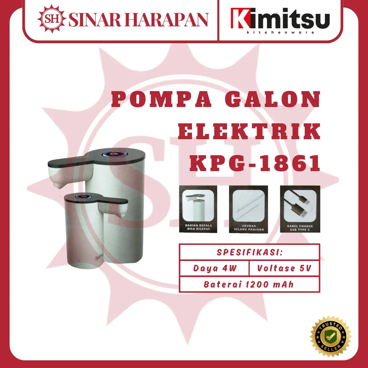 Pompa Air Galon Elektrik Kimitsu KPG-1861 Kabel Type C / Portable Water Electric Pump / Pompa Galon Listrik