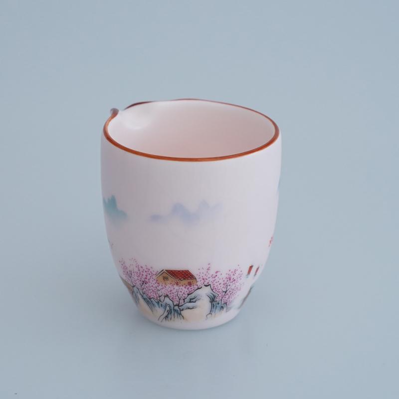 Product Introduction of Sharing cup,pink Ru Kiln country view pattern porcelain sharing cup-F258 3