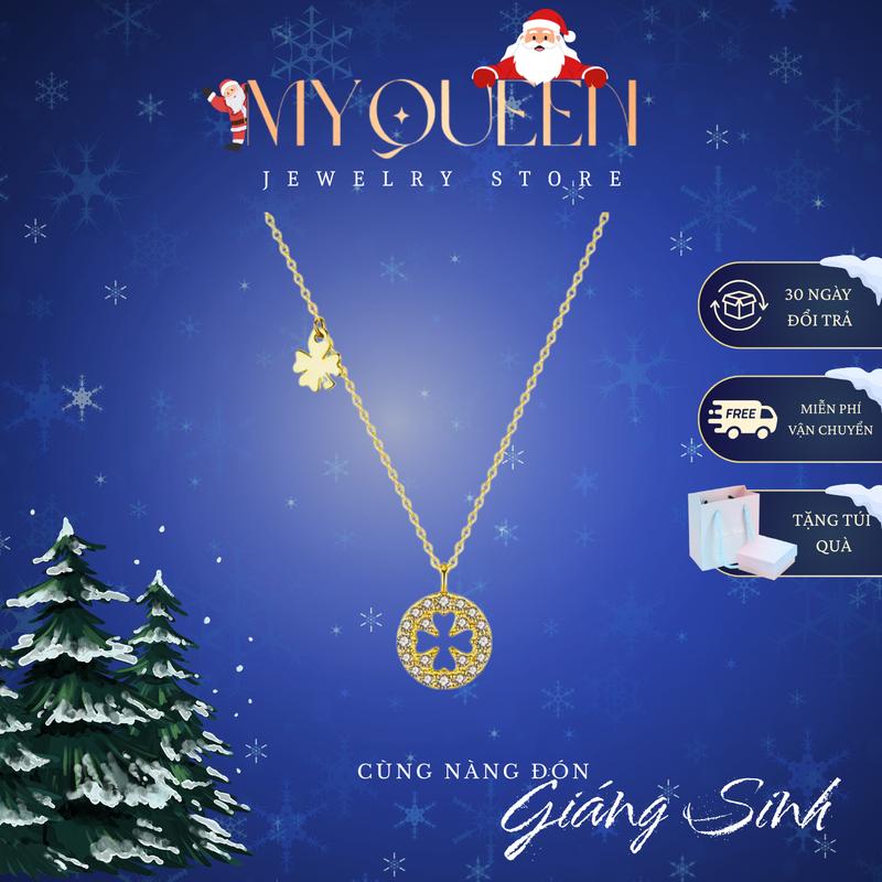 Dây chuyền THẬP GIÁ TRÒN PHỐI CỎ 4 LÁ mang lại vẻ đẹp trẻ trung năng chất liệu titan mạ vàng