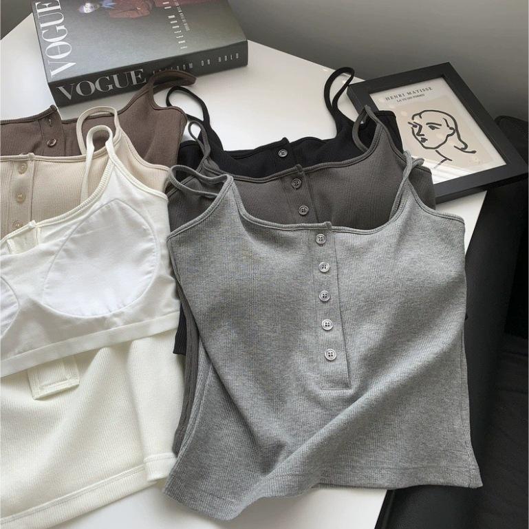 Tank Top Bra Wanita Busa Dalaman Kancing Korean Style 4