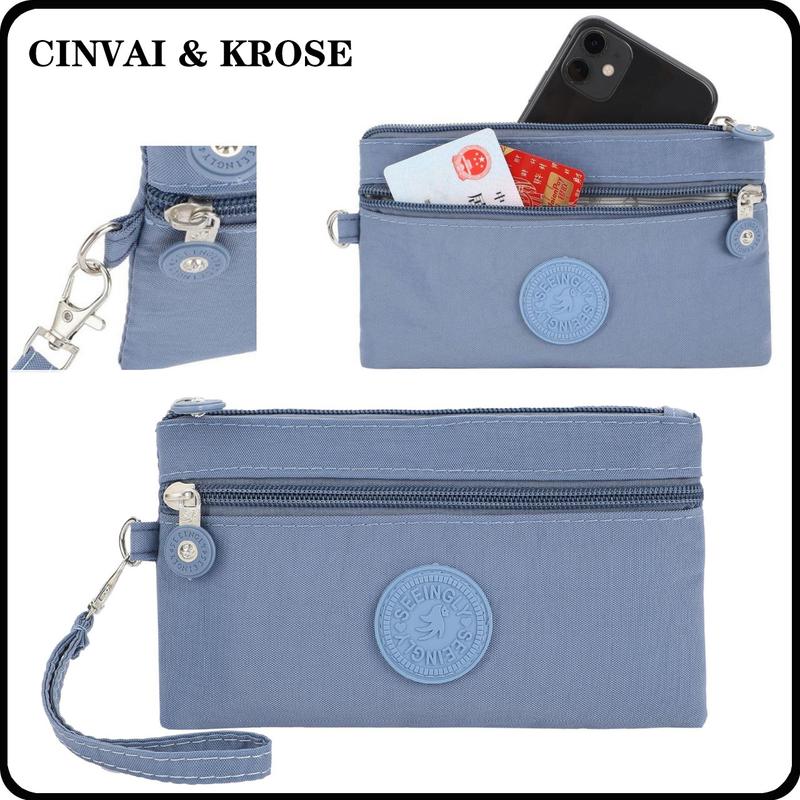 SHABILI Ví Nữ Ví Cầm Tay Túi Đựng Điện Thoại Di Động Dây Kéo Đơn Giản Ví Móc Chìa Khóa Làm Bằng Vải Nylon Chống Thấm Nước Bền Dễ Vệ Sinh Chữ Nhật Hình Chữ Nhật Clutch Da