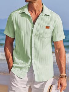 Camisa para hombre de manga corta con textura hawaiana y rayas sólidas, ajuste holgado cómodo para verano, ropa diaria para hombre