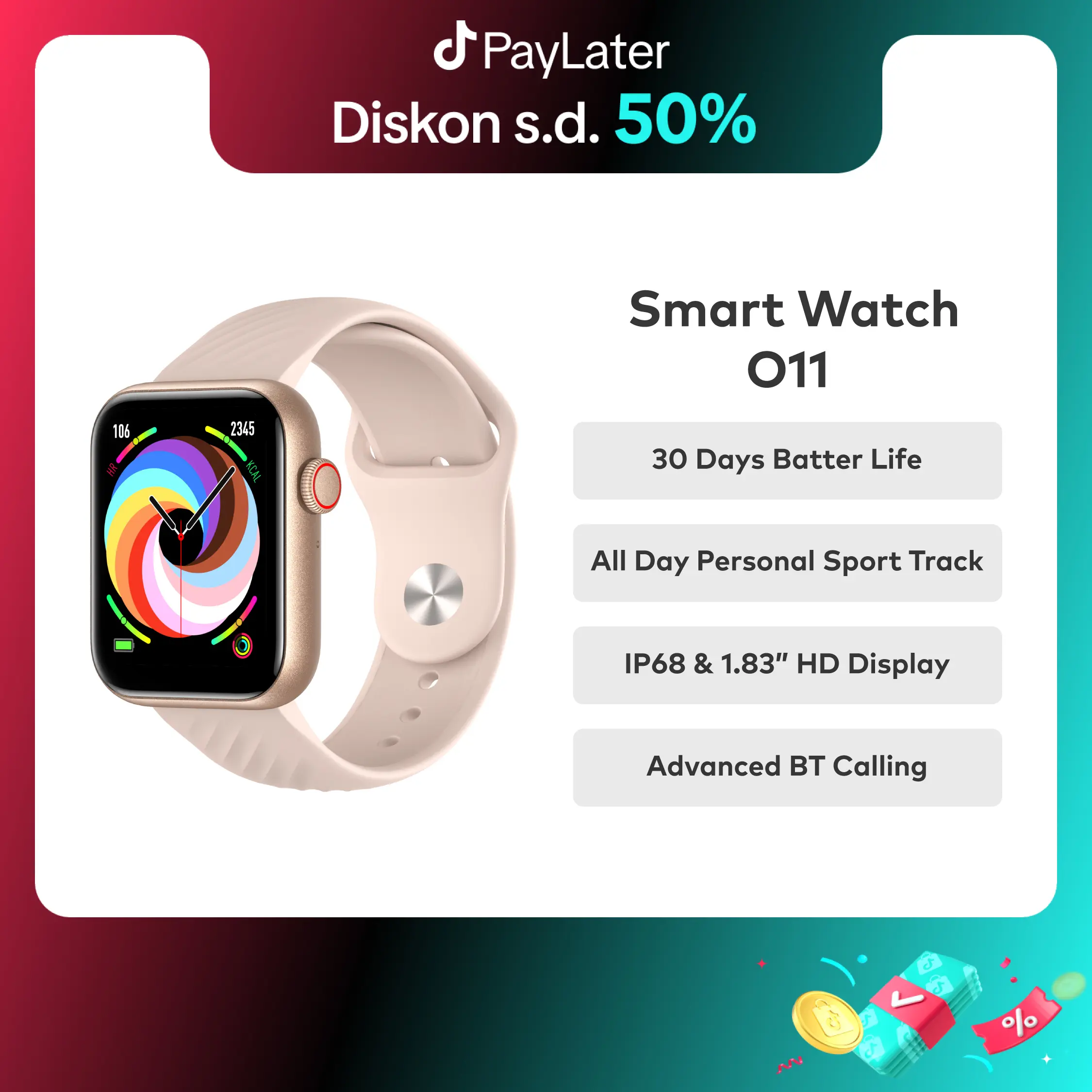 itel ISW-O11 SmartWatch O11 Rosegold 3 Active | Tahan Air 5ATM 100 Mode Olahraga SpO2 Telepon Bluetooth Health Monitor smart band