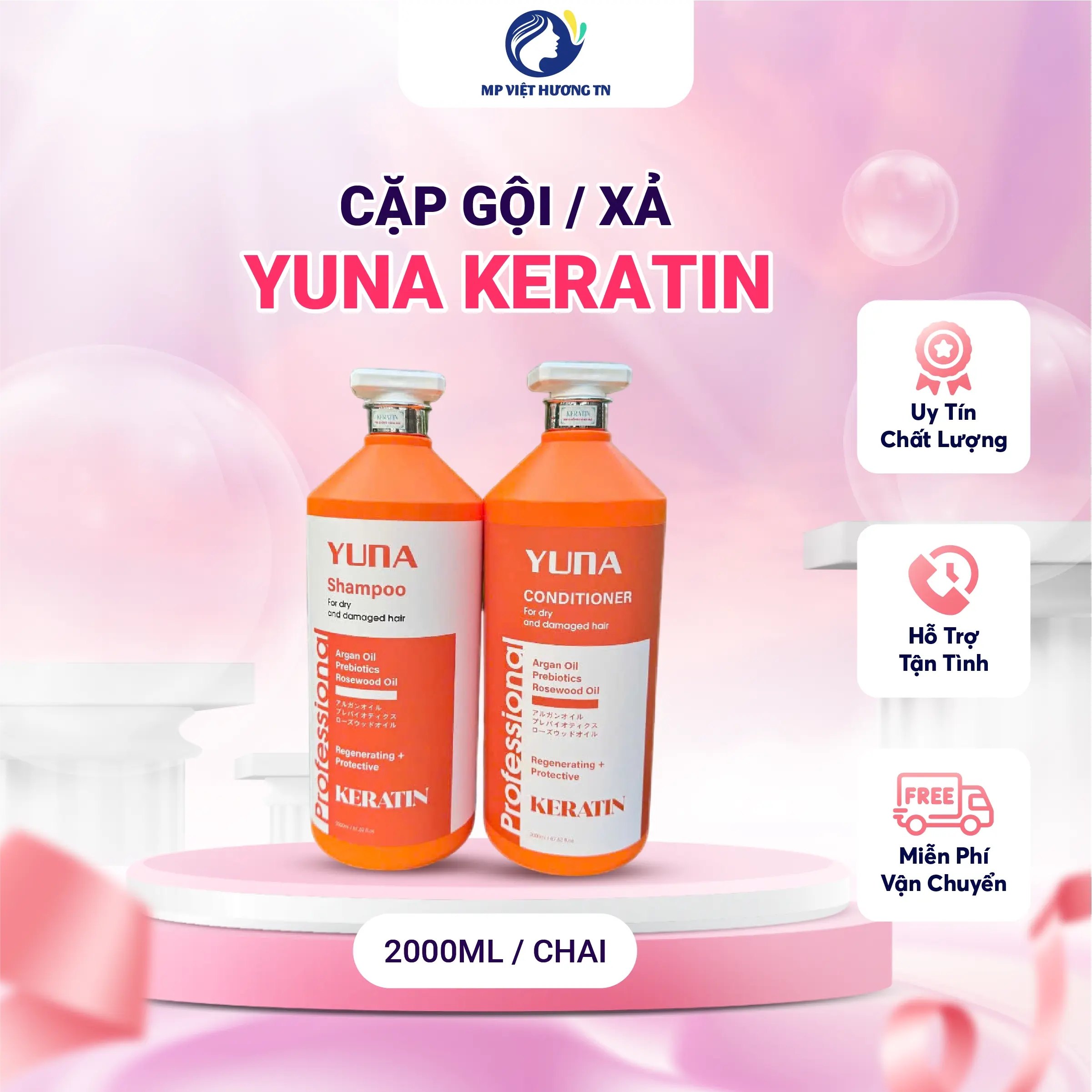 (Chai 2000ml) Cặp dầu gội, dầu xả YUNA Keratin phục hồi hư tổn, hương nước hoa thơm thanh mát, cải thiện tình trạng khô xơ, giảm gàu ngứa