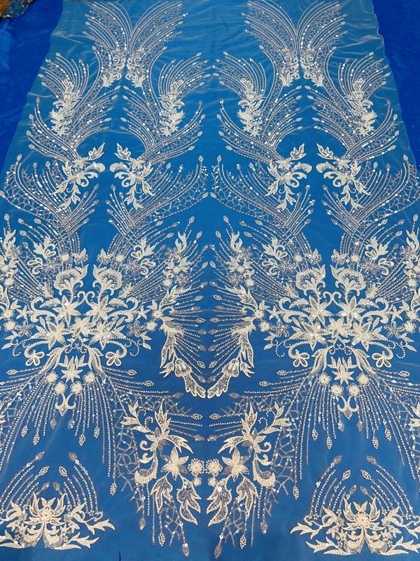 Vải ren thêu, thiết kế thanh lịch, với hoa và sequins, ren thêu ...