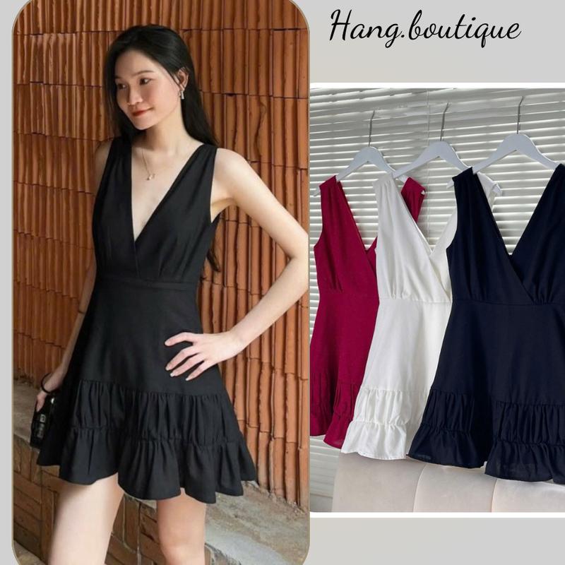 Đầm Linen Cổ V Chân Bèo Đầm Sát Nách Hở Lưng S175