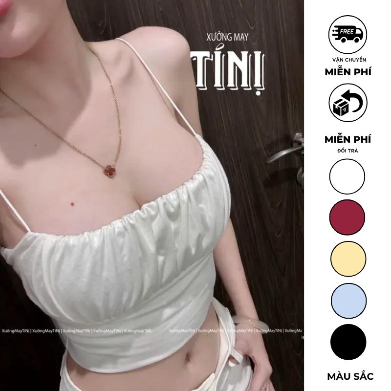 Áo 2 dây sợi bún nhún tôn V1 vải thun rip Trung co giãn giữ form mềm mịn mát