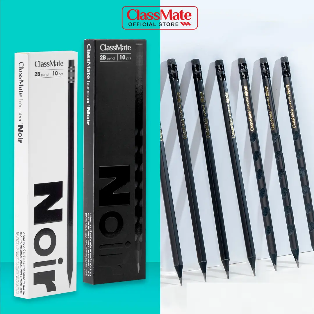 Hộp Bút Chì 2B Cao Cấp NoiR ClassMate Ngòi Chì Cứng Không Dễ Gãy, Chì Lên Đậm Chuẩn 2B, Không Lem, Thân Gỗ Đen Dễ Gọt