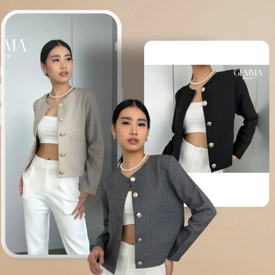 [GLOSIR]- Blazer Wanita Premium- Gemma Blazer- Atasan wanita- Blazer crop top- casual Yellow Blouses & Shirts outer