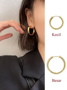 EAR PARTNER-925 Jarum Perak Anting-anting lingkaran emas dengan desain minoritas, nuansa tinggi dan sederhana, lingkaran besar untuk wanita tahun yang populer,Anting Wanita Lapis Emas Korea - Perak High Quality & Desain Retro | Original Elegan | COD