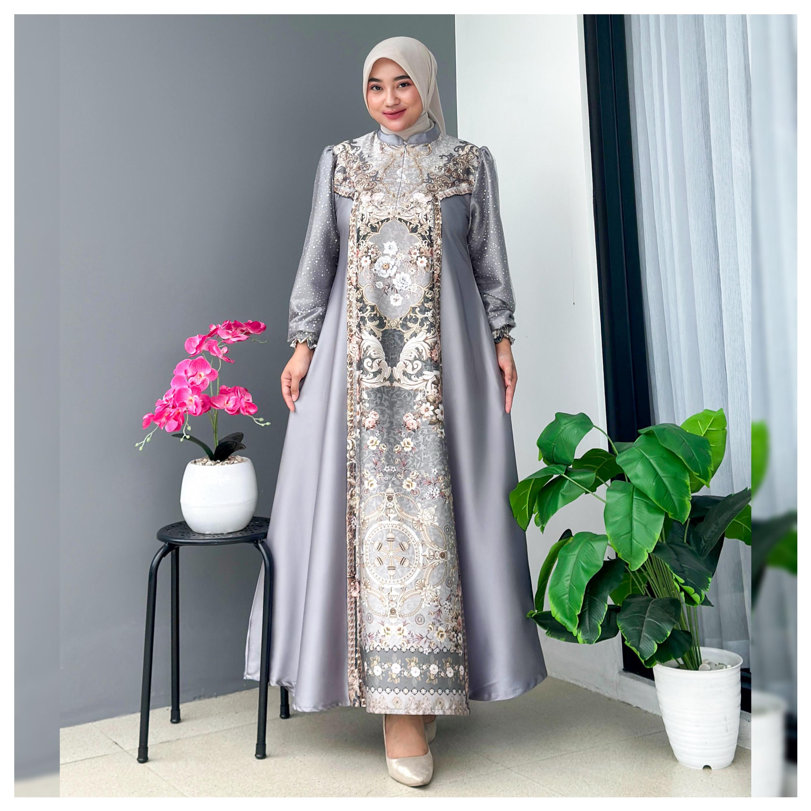 Isvara Dress Motif Silk Premium x Tile Snow Busana Muslim Remaja Wanita Dewasa by Es-Ha Scraft