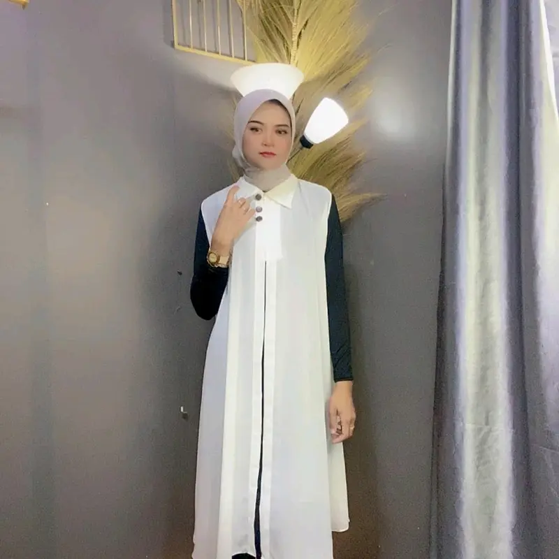 Outer Ceruty Long Dress Cardigan Kardigan Wanita Panjang Muslim Polos Tanpa Lengan Oversize Atasan Kancing Midi Dress Kondangan Cantik Jumbo blazer brokat aira outfit outer tenun 1