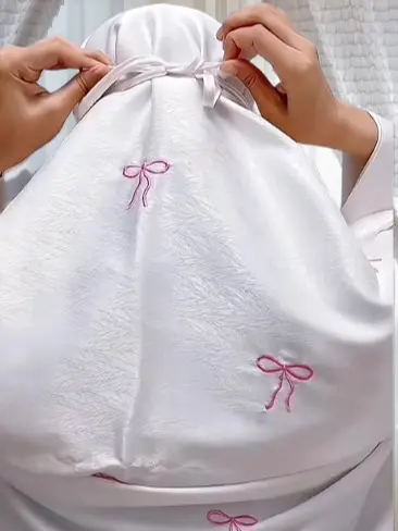 (TLC) Telekung Ribbon Satin Silk With Pouch