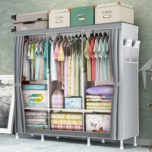 Beli lokal Lemari Pakaian Kain Portable Lemari Baju Kain Anti Debu Rak Tempat Penyimpanan Baju Wardrobe Serbaguna Furniture