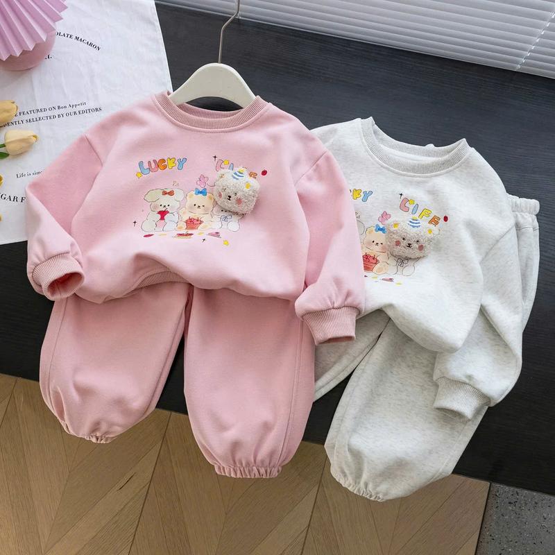 Bộ nỉ bông tàu may đính GẤU cute cho bé 2 màu size 8-19 kg