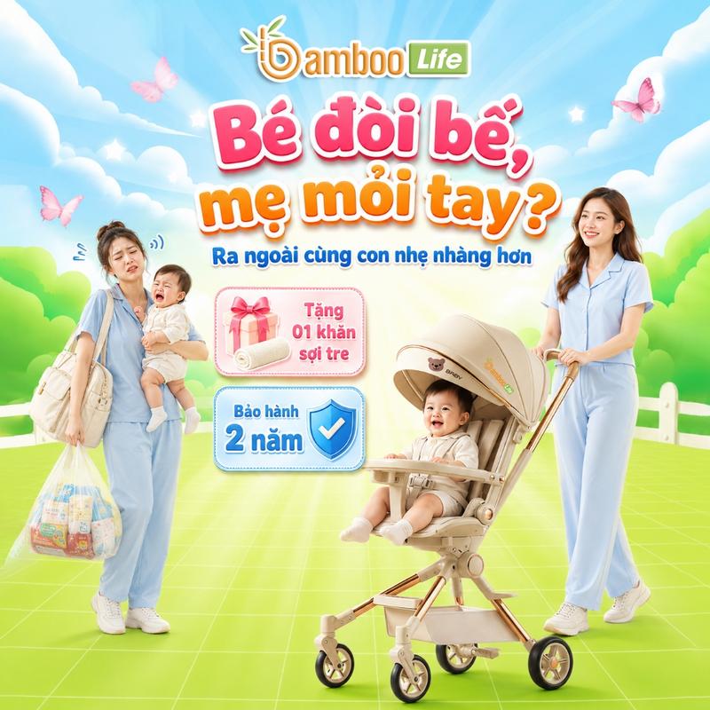 Xe đẩy 2 chiều 3 tư thế cho bé Bamboo Life bản tiêu chuẩn gấp gọn tiện lợi xe…