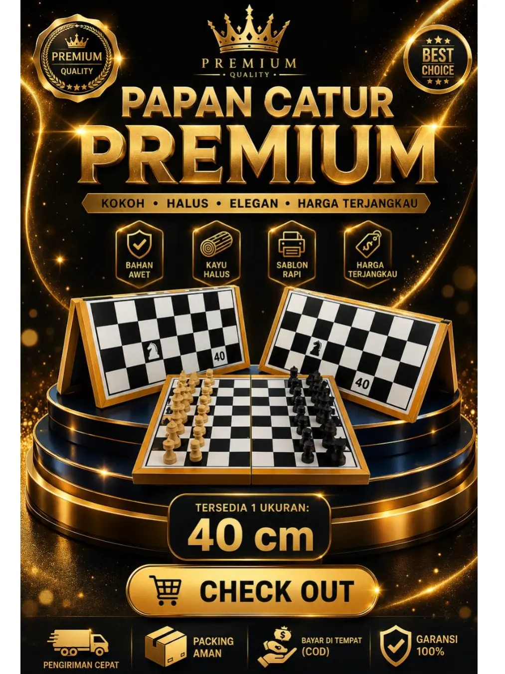 papan catur kayu / Papan catur lipat premium uk. 40cmx40cm Games