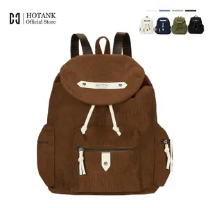 HOTANK Tas Sekolah Siswa Korduroi Tas Ransel Santai Korea Style Fashion Kasual Ransel Wanita Backpack Laptop Sekolah Travel Bag