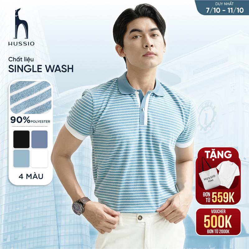 Áo POLO nam sọc ngang ZEBRA vải lông thỏ mềm mịn, co dãn tốt, sang trọng, chuẩn form - HUSSIO