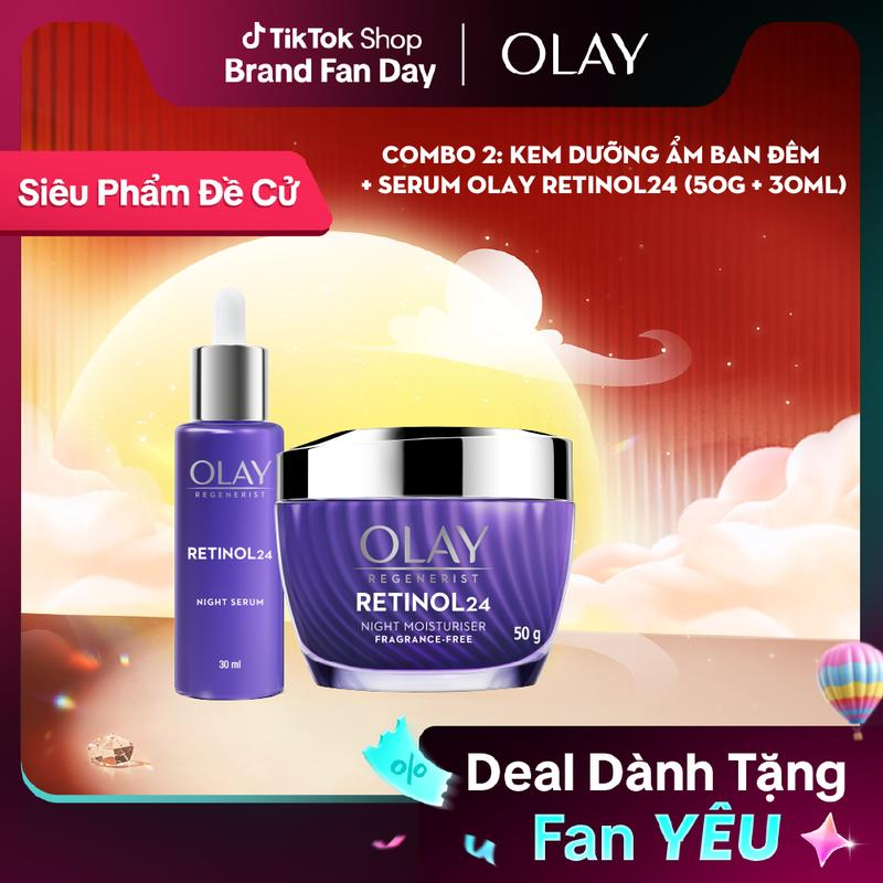 Combo 2: Kem Dưỡng Ẩm Ban Đêm + Serum OLAY RETINOL24 Giúp Trẻ Hóa Da & Mờ Nếp…