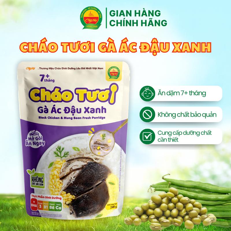  Cháo Tươi Cây Thị Gà Ác Đậu Xanh 240g | Cháo Tươi Ăn Liền Cung Cấp Dinh Dưỡng Cần Thiết Từ 7M+ và Người Lớn 