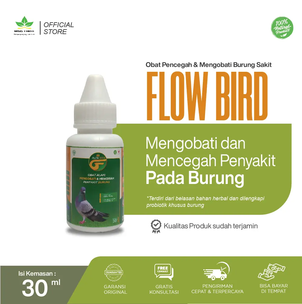 Obat Herbal Mencegah dan Mengobati penyakit Semua Burung - Flow Bird 30 ml jamu merpati