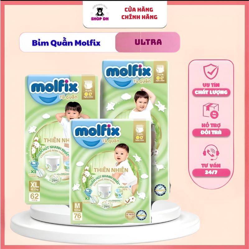 Molfix Combo 2 Bịch Bỉm Quần Molfix Ultra Thiên Nhiên Mềm Mỏng Nhẹ Thấm Hút Tốt Size Đại M76 L68 XL62 2XL56