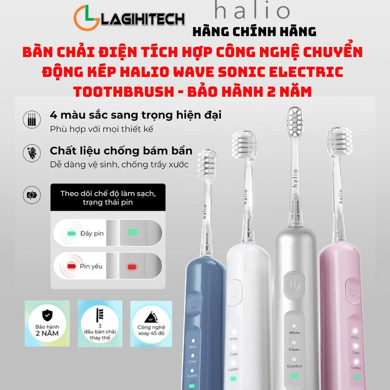 Bàn Chải Điện Tích Hợp Công Nghệ Chuyển Động Kép Halio Wave Sonic, lông mềm - BH 2 năm-
