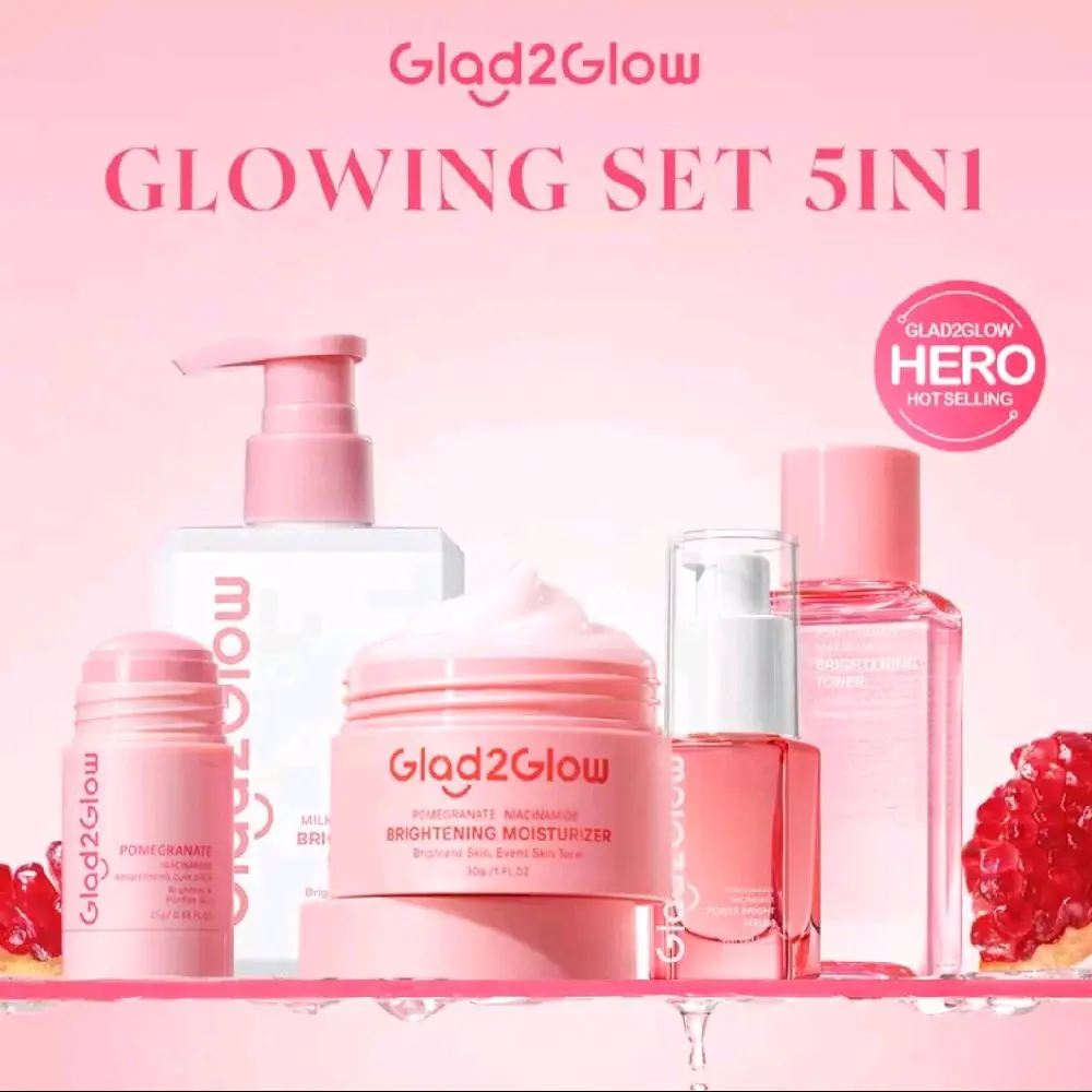 Promo Glad2Glow Glowing Set 5in1 Paket Skincare Moizturizer + Facialwash + serum +Toner +Claystick Paket Mencerahkan Wajah Perawatan Melembutkan