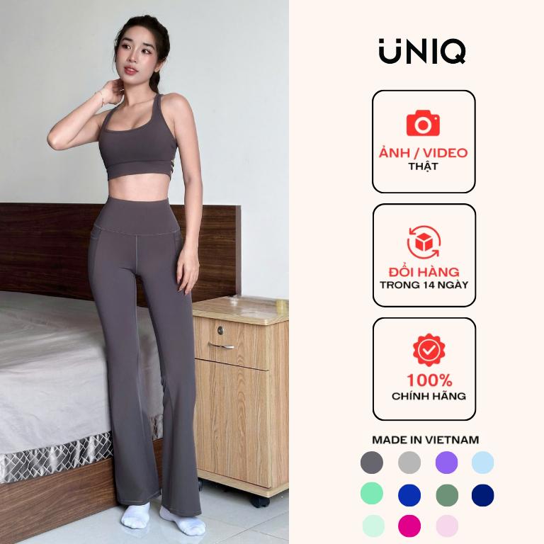   MÀU MỚI  Bộ Đồ Tập Gym Yoga Nữ UNIQ Cool Peel - Áo Dây Đan & Quần Legging Ống Loe 