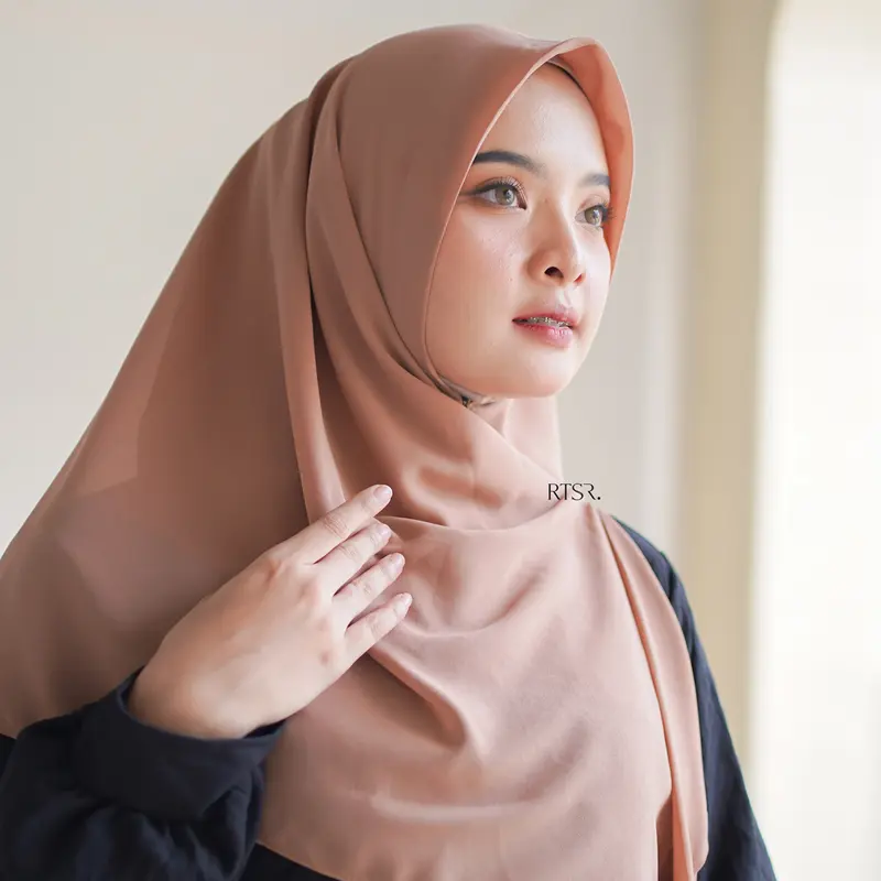 RTSR Samira Zipper Square / Hijab Resleting Wanita /Kerudung Instan Khimar Ceruty Panjang Muslim Layer_NON LABEL 5