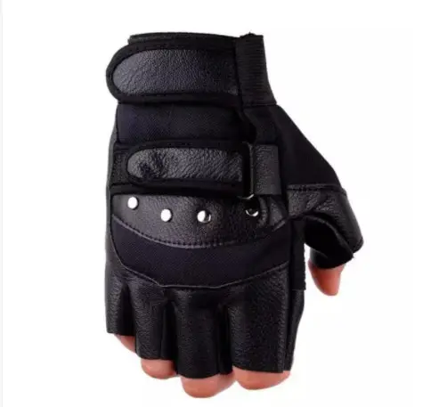 Sarung Tangan Motor Semi Kulit Knucle besi Unisex Half Finger 2 Strap 0