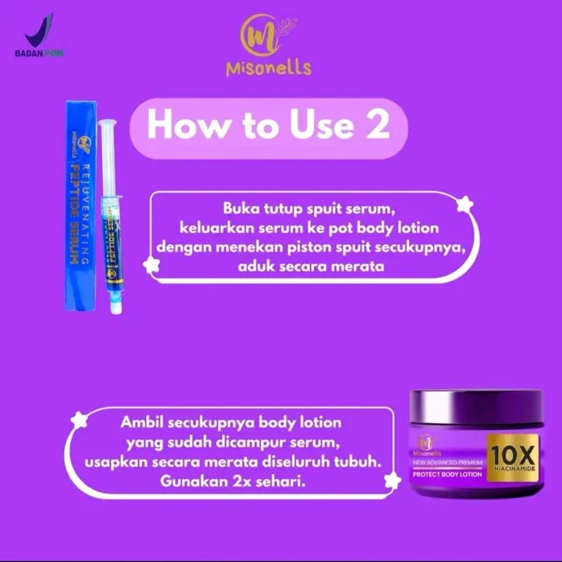 MISONELLS new advanced premium protect body lotion +Rejuvenating peptide serum Mencerahkan 4