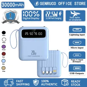 Mini ukuran Powerbank Dual USB Flashlight dengan tali gantung 4 kabel data yang dapat dilepas Tipe-C