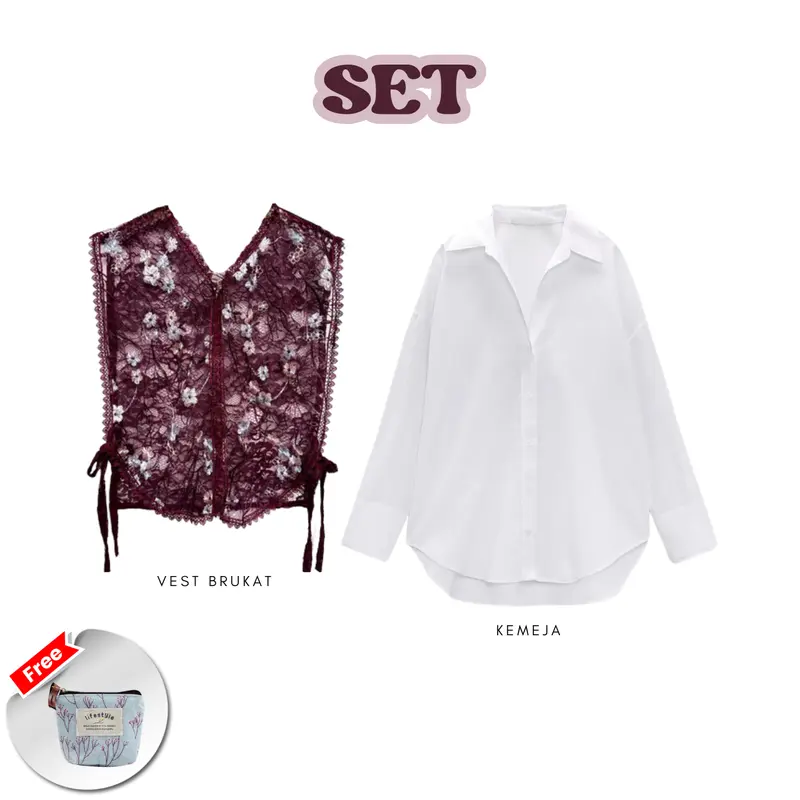 WFD | One Set Wanita (Vest Brukat Burgundy, Kemeja, Rok Plisket) Setelan Kondangan Cantik dan Elegan | GRL 08 3
