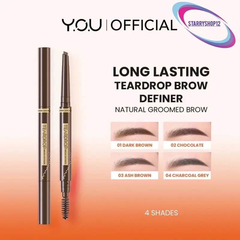 YOU Teardrop Brow Definer pensil alis waterproof pigmented tahan lama make up mata you Y.O.U tear drop TEARDROP BROW dark brown ash charcoal grey chocolate hitam coklat abu 0