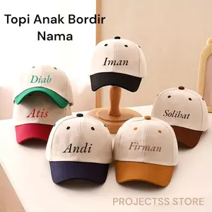 Topi Anak Laki Laki Perempuan Two Tone Kombinasi 2 Warna Custom Bordir Nama - Fashion