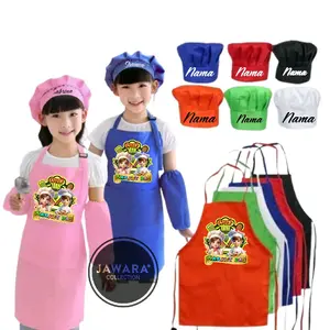 Topi Chef Anak Satu Set Dan Apron/Celemek Gratis Bordir Nama Di Topi