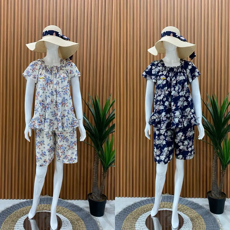 One Set Fuji Rayon Stelan Celana Pendek Rayon Premium Motif Setelan 1
