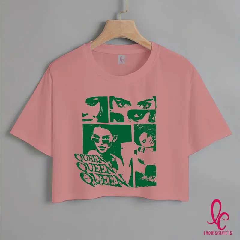 Ladiescuties Kaos Crop Top Kendal jenner queen T-shirt lengen pendek Atasan Oblong Katun 1