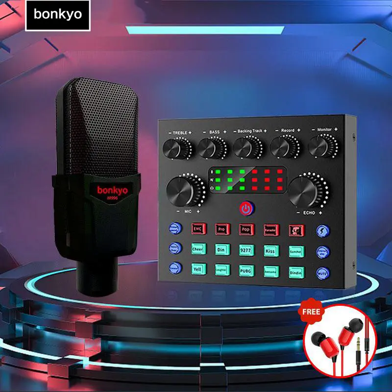 Bonkyo V8S sound card+M996 mic set TIKTOK peralatan live bernyanyi rekaman khusus kartu audio profesional lagu K [COD]