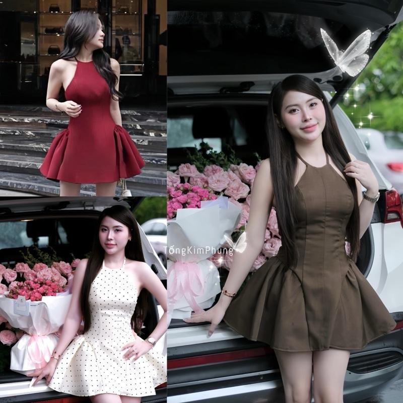 Váy Nữ Đi Tiệc Cổ Yếm Dáng Tùng Xoè Tiểu Thư Sang Chảnh