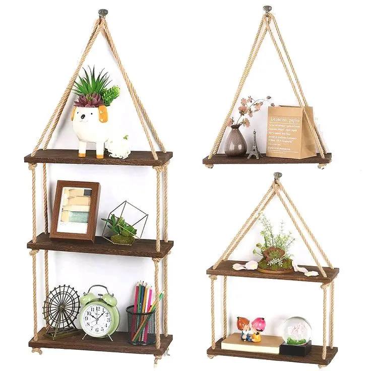 Rak Tali Gantung 1 2 & 3 Susun Rak Serbaguna Untuk Dekorasi Rumah Dengan Desain Natural Dan Fungsi Multifungsi